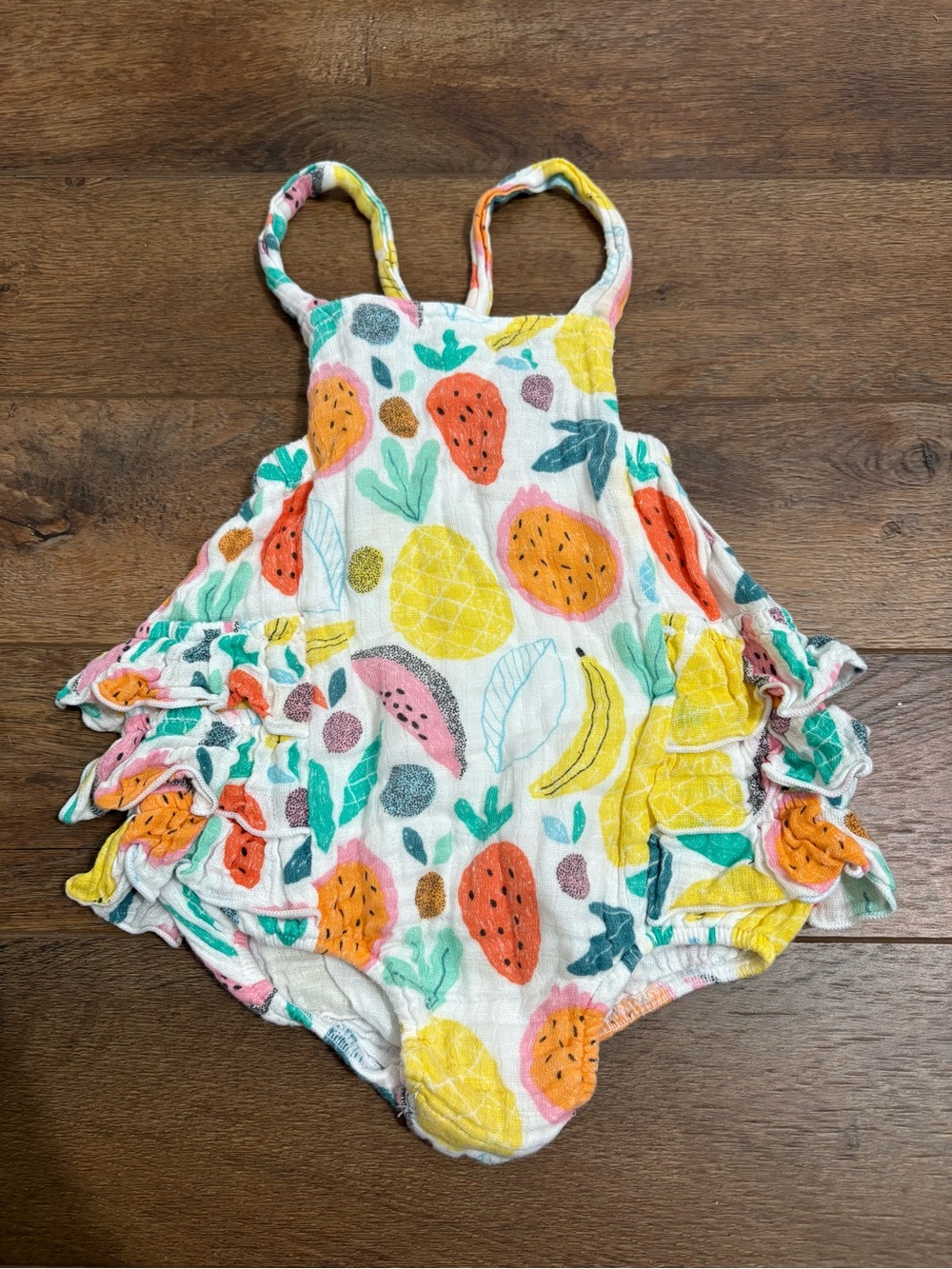 Angel Dear Baby Girl Fruit Print Ruffle Bubble Romper 6-12M Muslin Summer